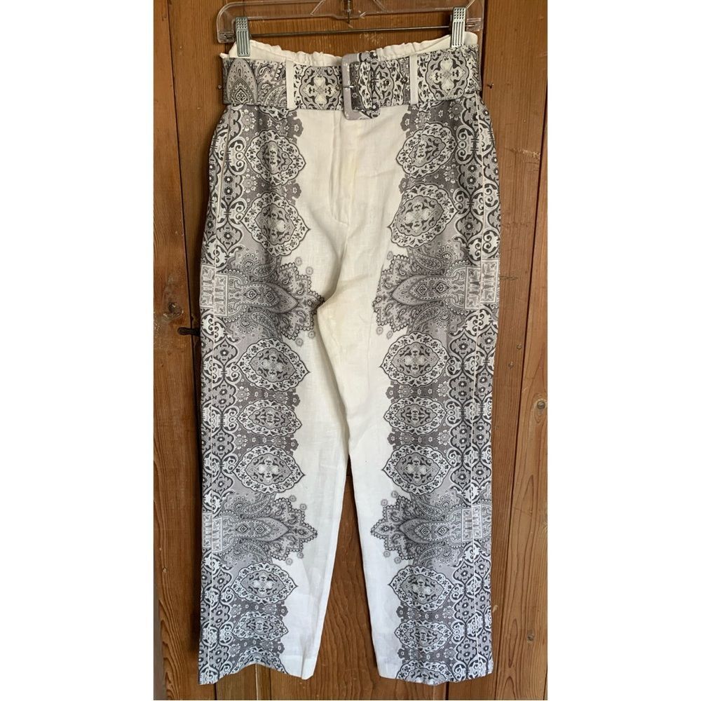 Johnny Was black/white paisley print linen/silk high waisted wide leg slacks